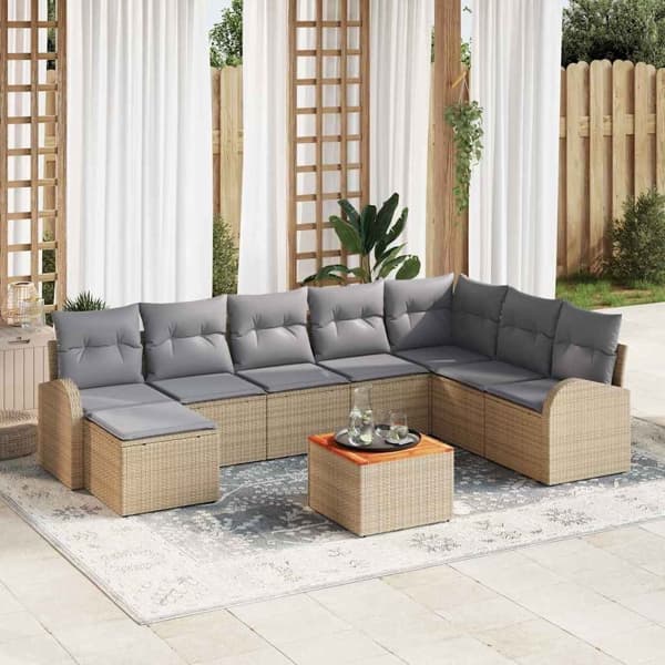 vidaXL Trädgårdsoffset 9 st Beige konstrotting Beige