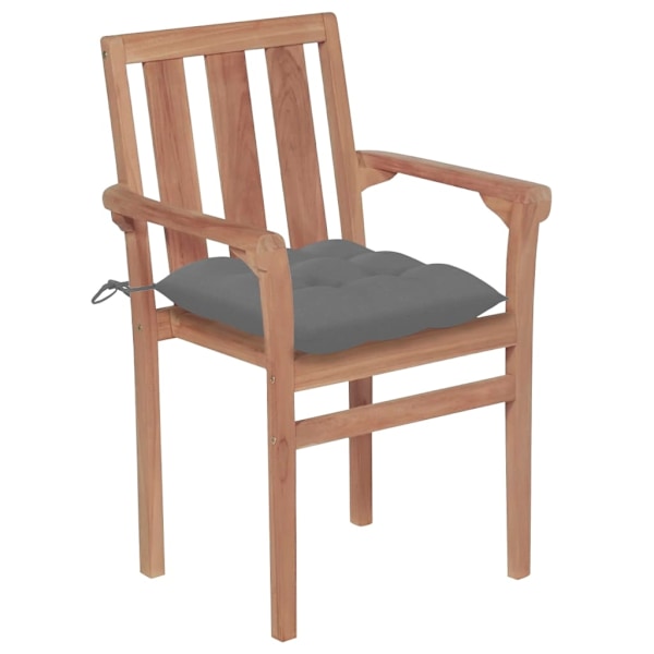 vidaXL Trädgårdsstolar med gråa dynor 2 st massiv teak grå