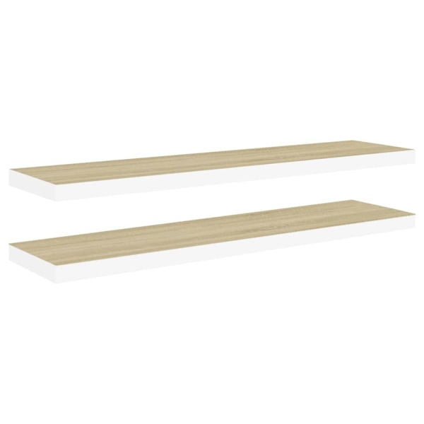 vidaXL Svävande vägghyllor 2 st ek och vit 120x23,5x3,8 cm MDF Brun
