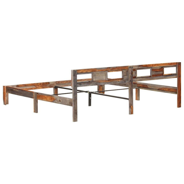 vidaXL Sängram massivt sheshamträ 200x200 cm grå