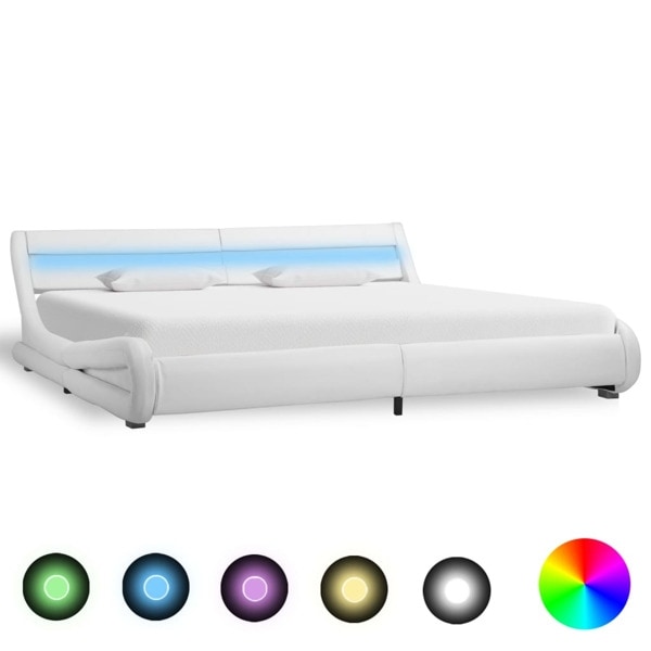 vidaXL Sängram med LED vit konstläder 180x200 cm Vit