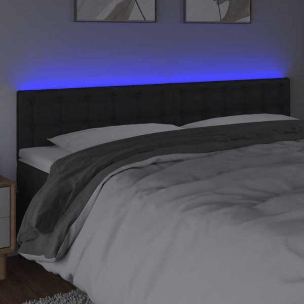 vidaXL Sänggavel LED svart 180x5x78/88 cm konstläder Svart