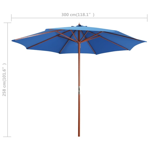 vidaXL Parasoll med trästolpe 300x258 cm blå Blå