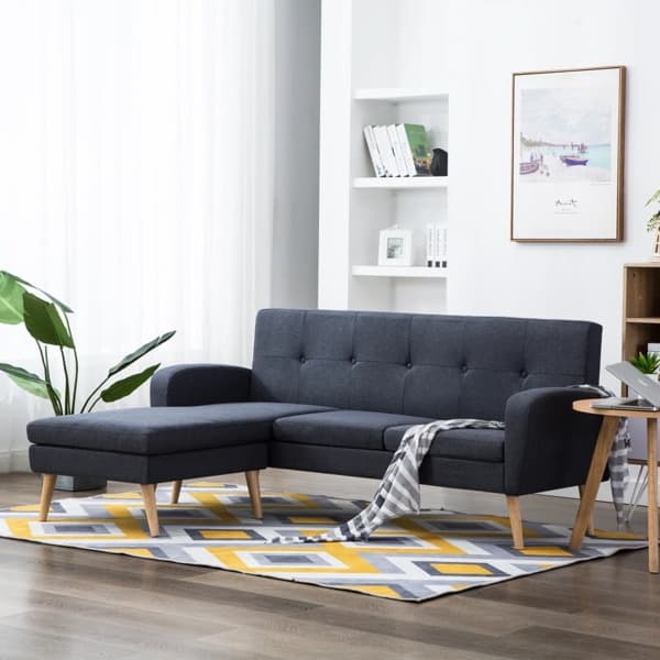 vidaXL Soffa L-formad tyg 186x136x79 cm mörkgrå grå