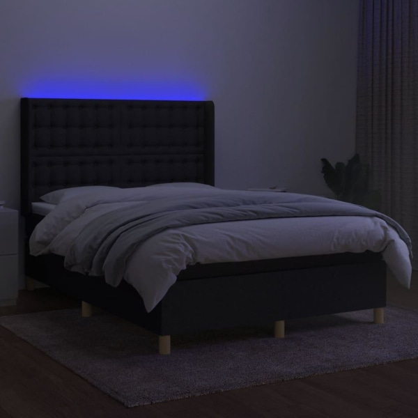 vidaXL Ramsäng med madrass & LED svart 140x190 cm tyg Svart