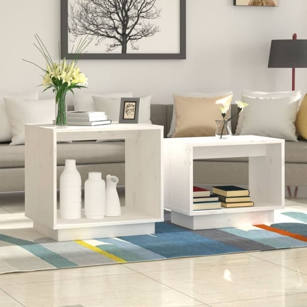 vidaXL Satsbord 2 st vit massiv furu Vit