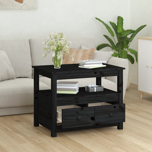 vidaXL Soffbord svart 71x49x55 cm massiv furu Svart