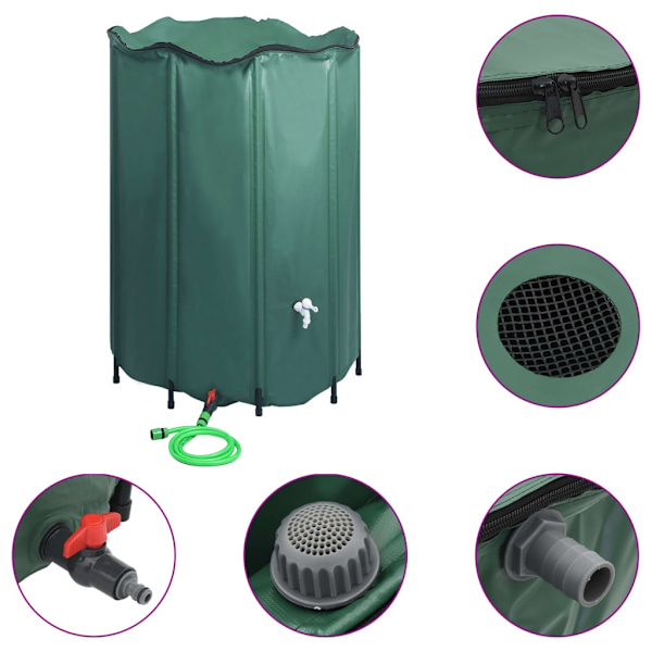 vidaXL Regntunna hopfällbar med kran 1250 L Grön