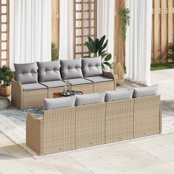 vidaXL Trädgårdsoffset 9 st Beige konstrotting Beige