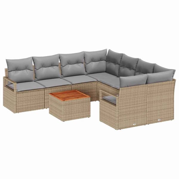vidaXL Trädgårdsoffset 9 st Beige konstrotting Beige