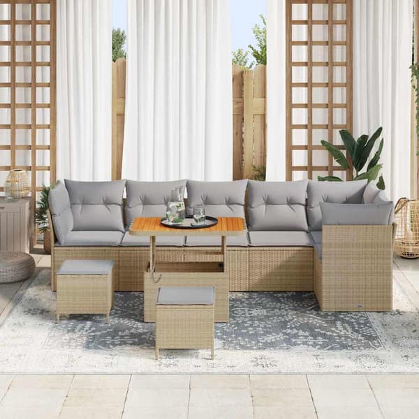 vidaXL Trädgårdsoffset 8 st Beige konstrotting Beige