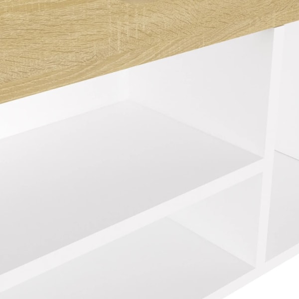 vidaXL Skobänk med dyna vit och sonoma-ek 104x30x49 cm konstruerat trä Beige