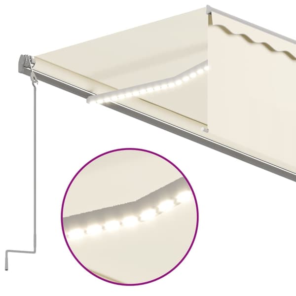 vidaXL Automatiserad markis rullgardin vindsensor LED 5x3m gräddvit Creme