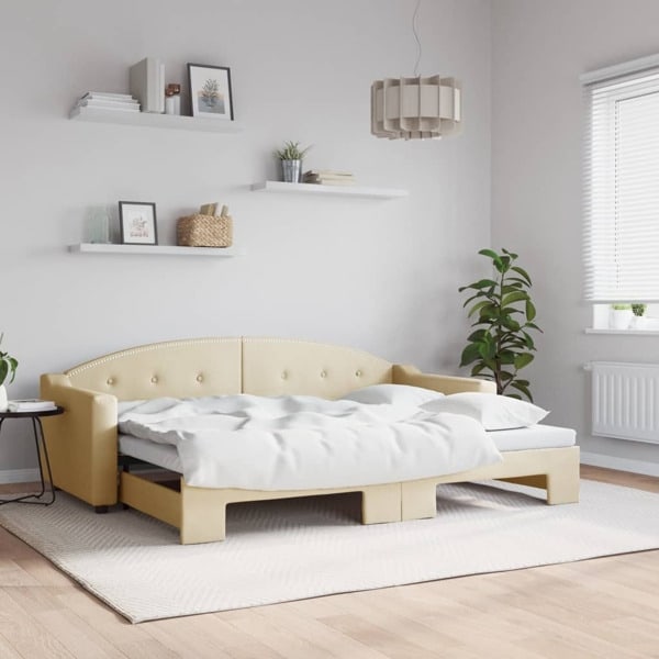 vidaXL Dagbädd utdragbar gräddvit 80x200 cm tyg Kräm