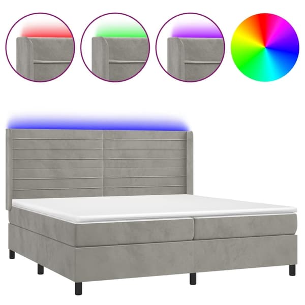 vidaXL Ramsäng med madrass & LED ljusgrå 200x200 cm sammet Grå