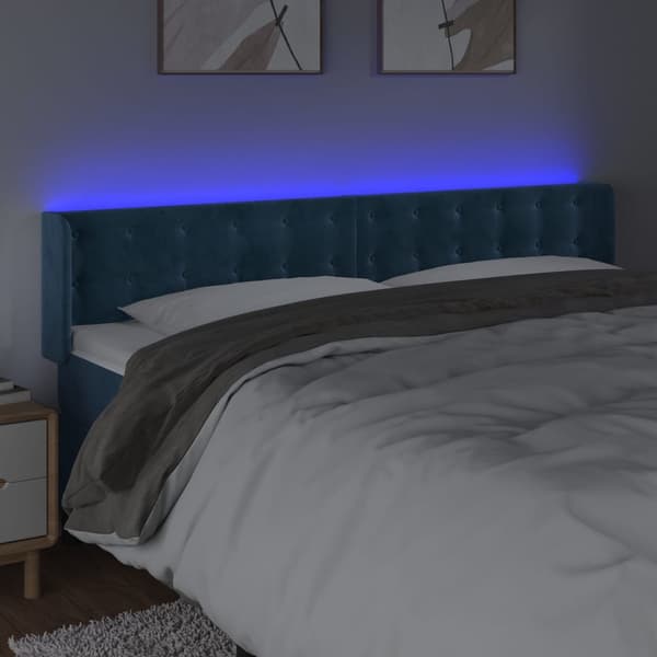 vidaXL Sänggavel LED mörkblå 183x16x78/88 cm sammet Blå