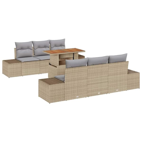 vidaXL Trädgårdsoffset 7 st Beige Poly rattan Beige