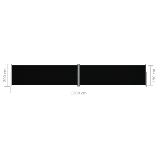 vidaXL Infällbar sidomarkis svart 200x1200 cm Svart