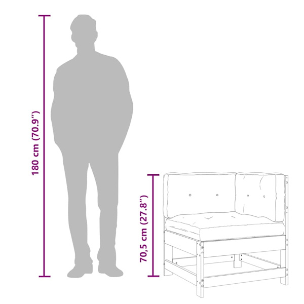 vidaXL Hörnsektion till soffa med dynor massiv furu Brun