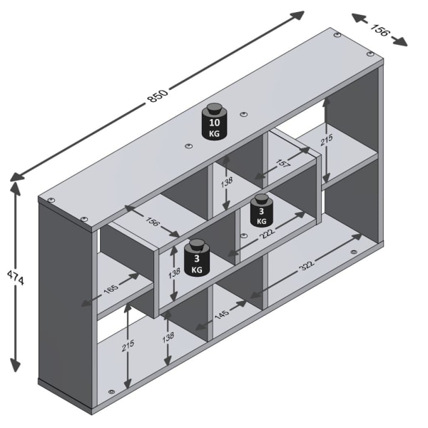 FMD Väggmonterad hylla rektangulär med 8 fack ek Brun