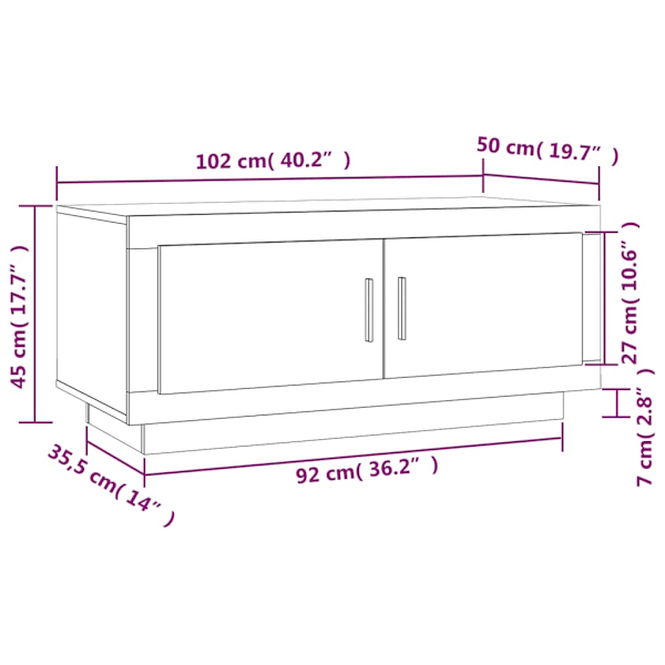 vidaXL Soffbord brun ek 102x50x45 cm konstruerat trä Brun