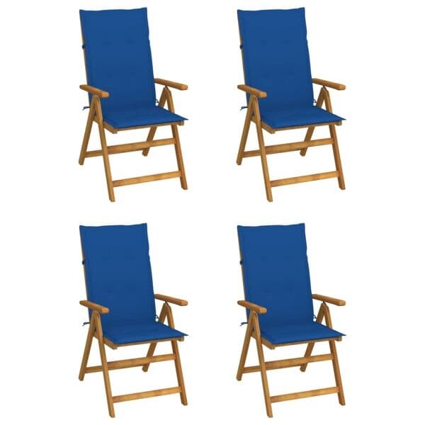 vidaXL Fällbara fåtöljer 4 st med dynor i massivt akaciaträ Blå