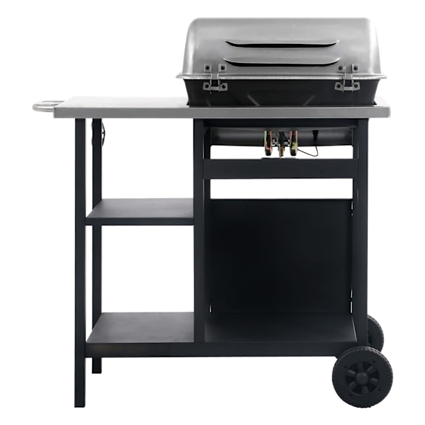 vidaXL Gasolgrill med sidobord i 3 nivåer svart och silver Svart