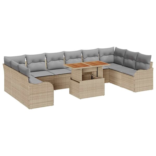 vidaXL Trädgårdsoffset 11 st Beige Poly rattan Beige
