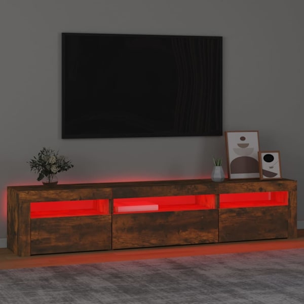 vidaXL Tv-bänk med LED-belysning Rökfärgad ek 195x35x40 cm Brun