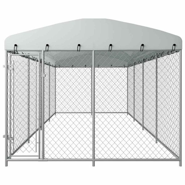 vidaXL Hundgård med tak för utomhusbruk 7,6x3,8x2,3 m Silver