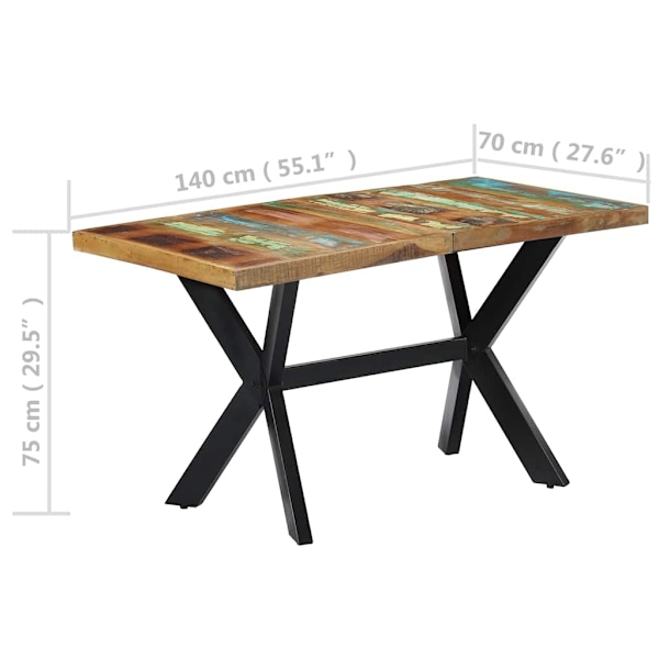 vidaXL Matbord 140x70x75 cm massivt återvunnet trä multifärg