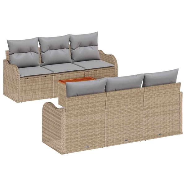 vidaXL Trädgårdsoffset 7 st Beige och Ljusgrå konstrotting Beige