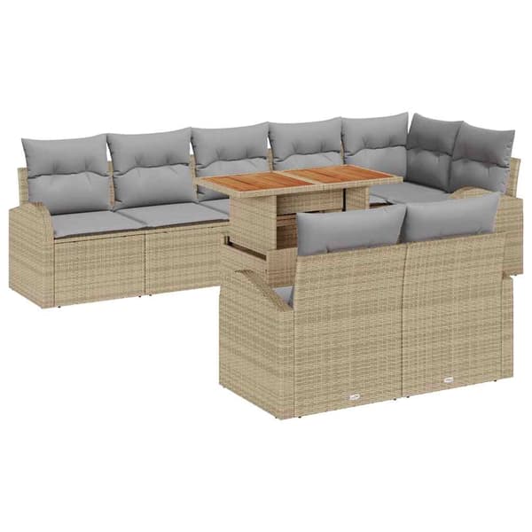 vidaXL Trädgårdsoffset 9 st beige och ljusgrå Beige