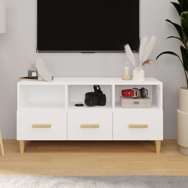 vidaXL Tv-bänk vit högglans 102x36x50 cm konstruerat trä Vit