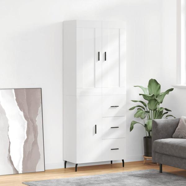 vidaXL Högskåp högglans vit 69,5x34x180 cm konstruerat trä Vit