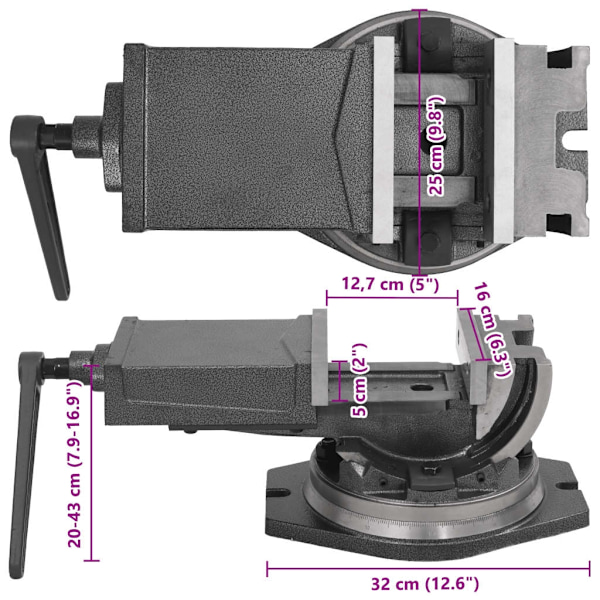 vidaXL Vinklingsbart skruvstycke 2 axlar 160 mm