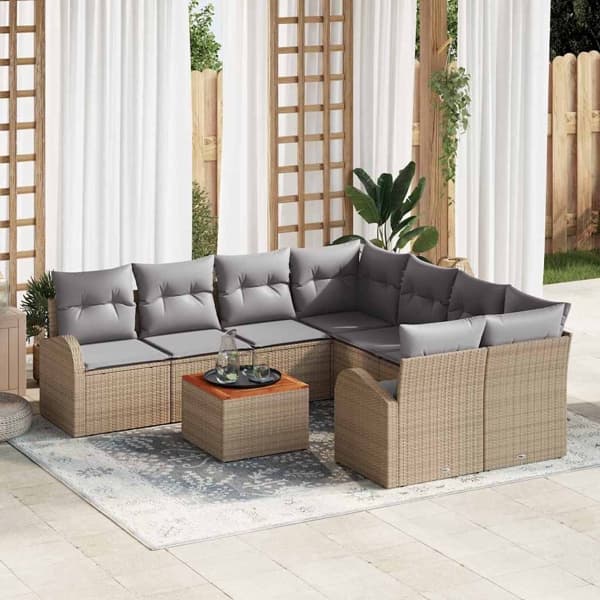 vidaXL Trädgårdsoffset 9 st Beige konstrotting Beige