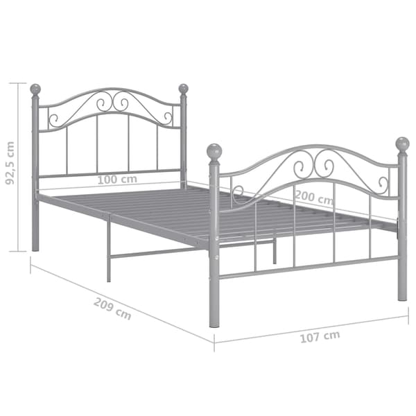 vidaXL Sängram grå metall 100x200 cm grå
