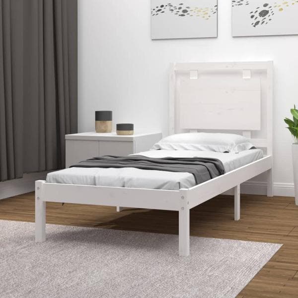 vidaXL Sängram vit massivt trä 75x190 cm Vit