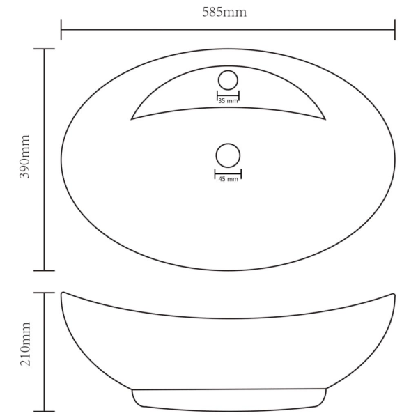 vidaXL Ovalt handfat med bräddavlopp matt svart 58,5x39 cm keramik Svart