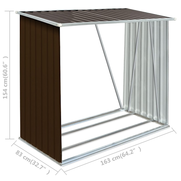 vidaXL Vedskjul galvaniserat stål 163x83x154 cm brun Brun