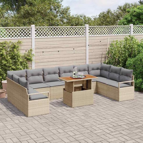 vidaXL Trädgårdsoffset med kudde 11 pcs Beige och Grå Beige