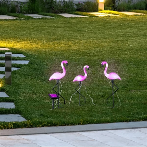 HI Soldriven LED trädgårdsflamingo 3 st Rosa
