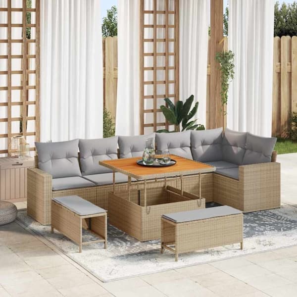 vidaXL Trädgårdsoffset 9 st Beige konstrotting Beige