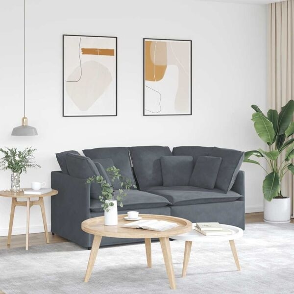 vidaXL Modulsoffa med dynor sammet mörkgrå Grå