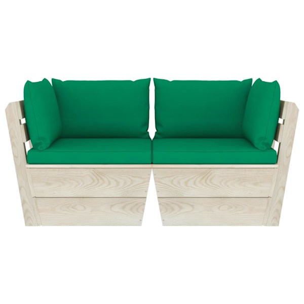 vidaXL Pallsoffa 2-sits med dynor granträ Grön