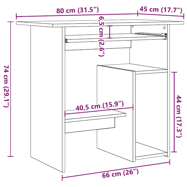 vidaXL Skrivbord rökfärgad ek 80x45x74 cm konstruerat trä Brun