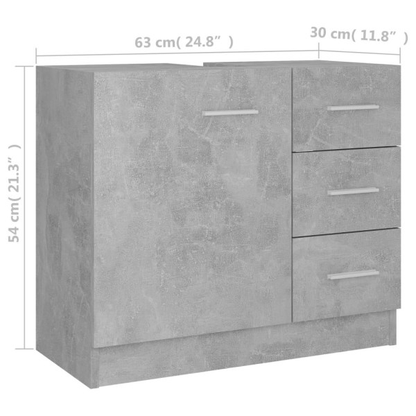 vidaXL Tvättställsskåp betonggrå 63x30x54 cm konstruerat trä grå