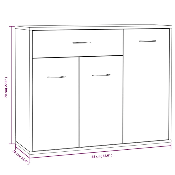 vidaXL Skänk rökfärgad ek 88x30x70 cm konstruerat trä Brun
