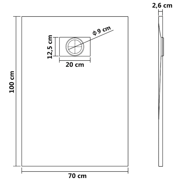 vidaXL Duschkar SMC vit 100x70 cm Vit